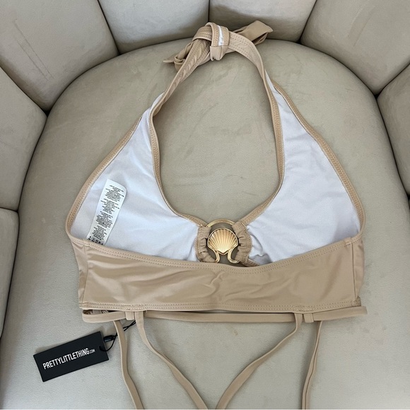 NWT PrettyLittle Thing Nude Halter Shell Trim Bikini Top Swimwear No Pad Beach 4 - Picture 6 of 10